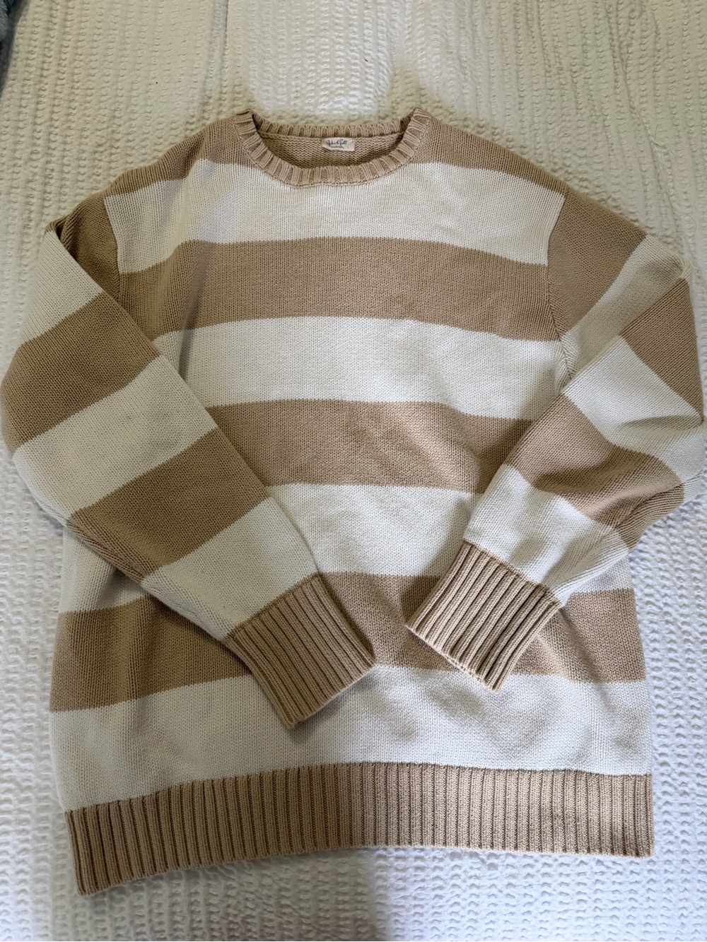 John Galt Briana Striped Crewneck Sweater - Beige & Cream